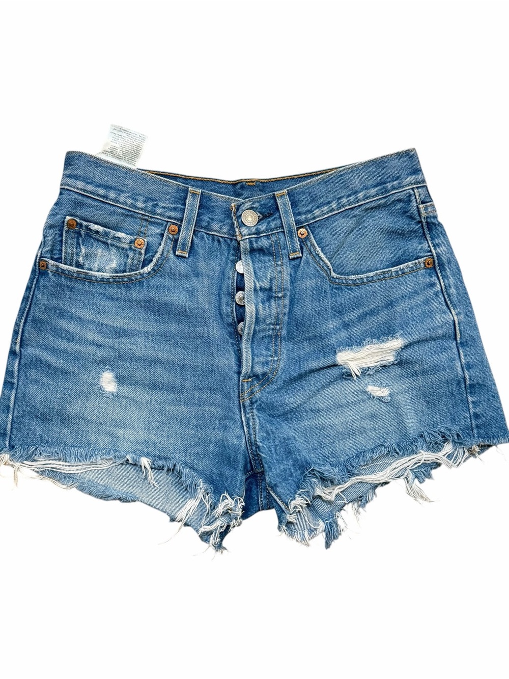 Levi’s Premium 501 Distressed Raw Hem Denim Shorts W26 - Picture 2 of 4